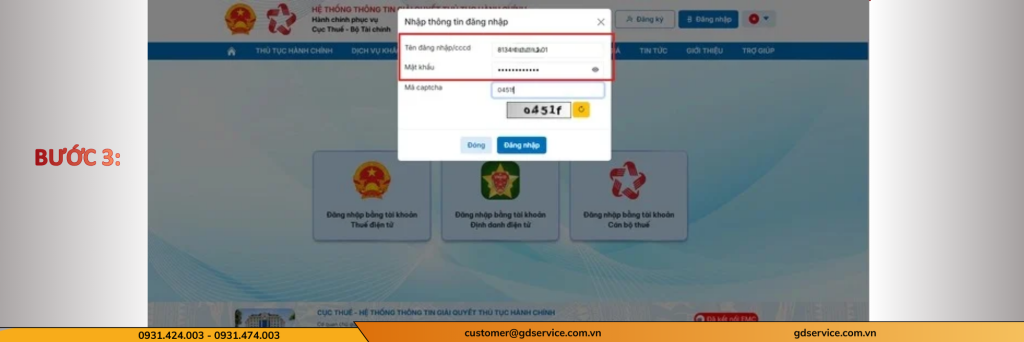 Bước 3: Nhập thông tin đăng nhập