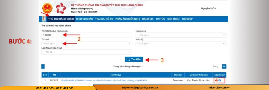Bước 4: Tra Cứu và Chọn Tờ Khai Cần Lập.
