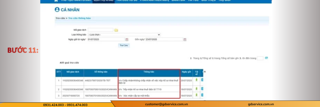 Bước 11: Xem kết quả tra cứu
