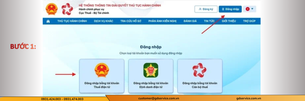 Bước 1: Truy cập Hệ thống thông tin giải quyết thủ tục hành chính của Cục Thuế