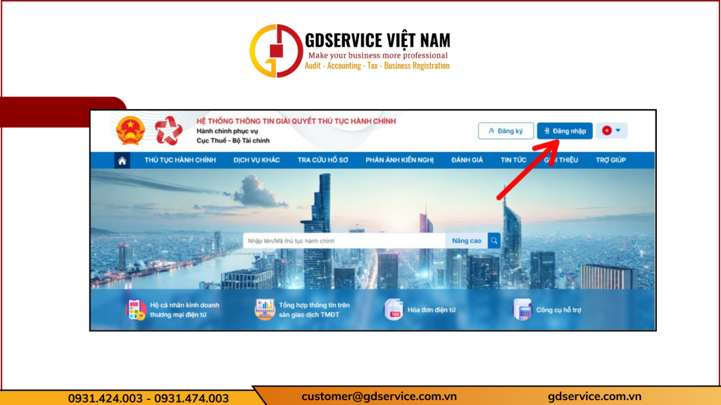 Đăng nhập Cổng Dịch vụ công ngành thuế