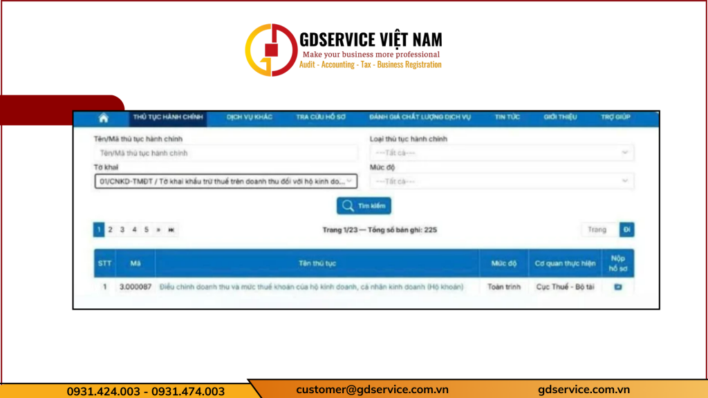 Bước 2: Người nộp thuế (NNT) vào tab thủ tục hành chính tại “Tờ khai”