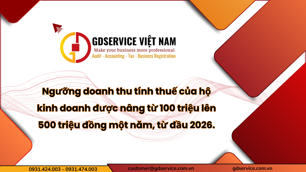Ngưỡng doanh thu tính thuế của hộ kinh doanh được nâng từ 100 triệu lên 500 triệu đồng một năm, từ đầu 2026.
