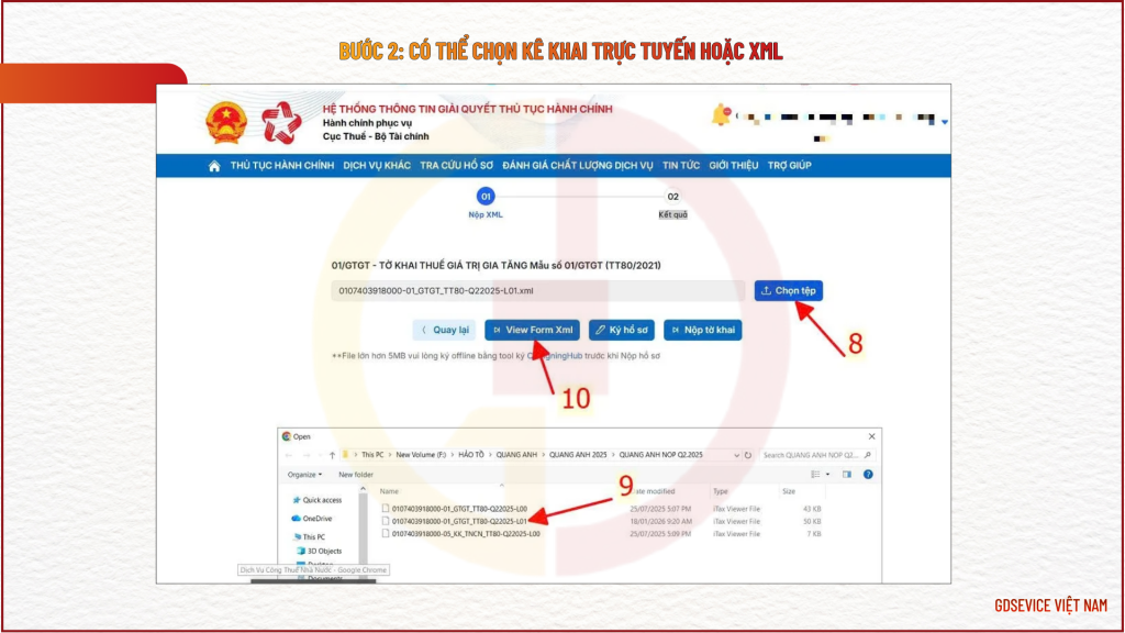 Bước 2: Có thể chọn kê khai trực tuyến hoặc XML