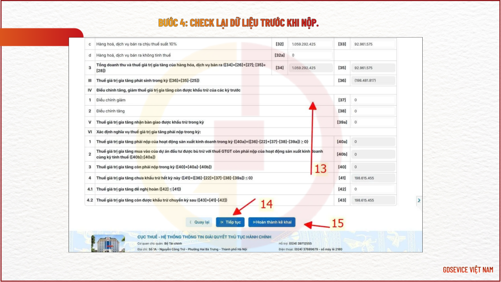 Bước 4: Check lại dữ liệu trước khi nộp.