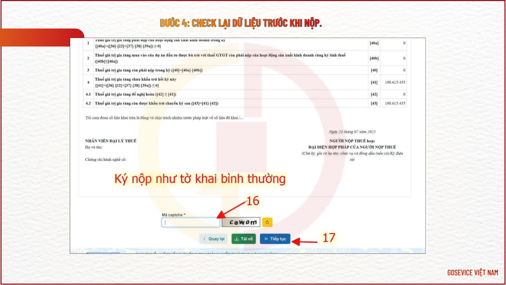 Bước 4: Check lại dữ liệu trước khi nộp.