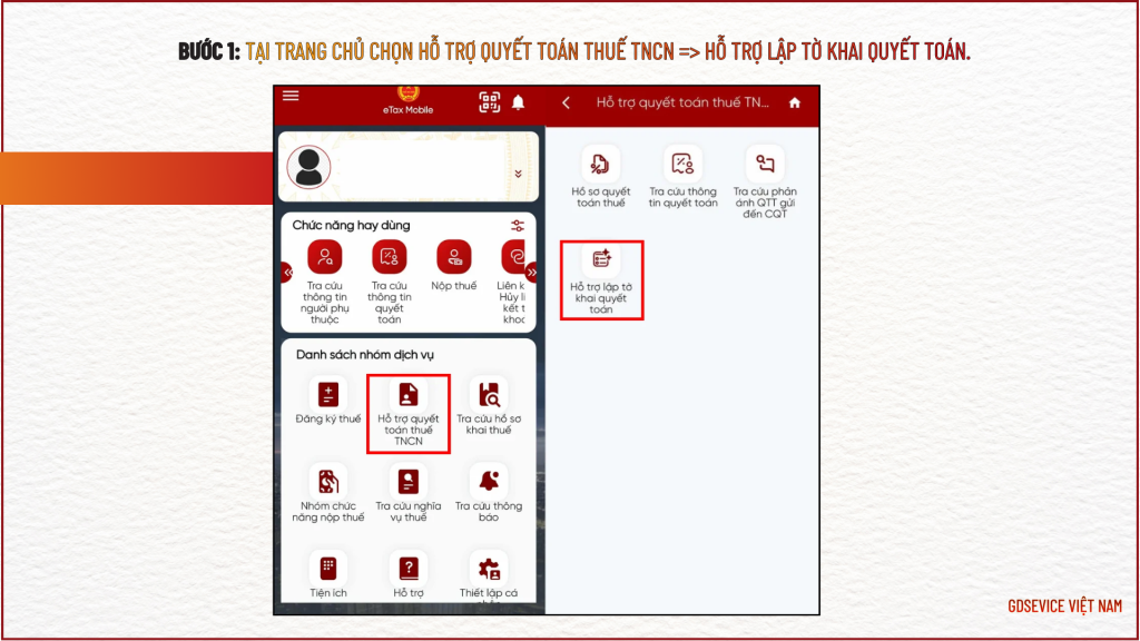 Bước 1: Tại trang chủ chọn Hỗ trợ quyết toán thuế TNCN => Hỗ trợ lập tờ khai quyết toán.