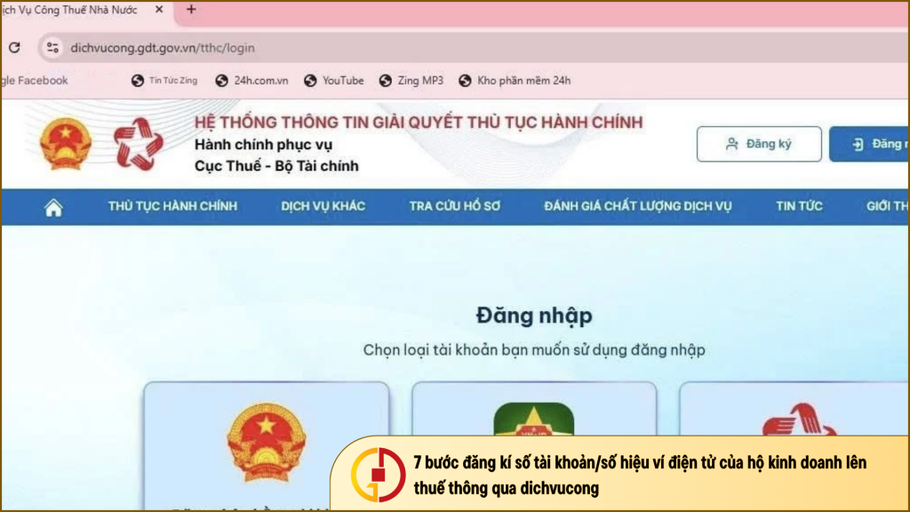 7 bước đăng kí số tài khoản/số hiệu ví điện tử của hộ kinh doanh lên thuế thông qua dichvucong