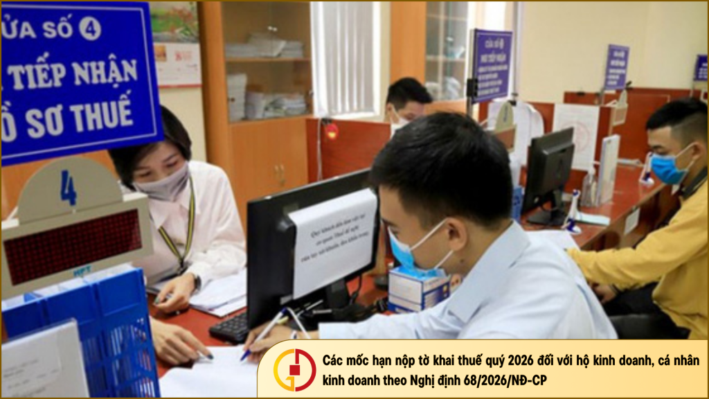 Các mốc hạn nộp tờ khai thuế quý 2026 đối với hộ kinh doanh, cá nhân kinh doanh theo Nghị định 68/2026/NĐ-CP