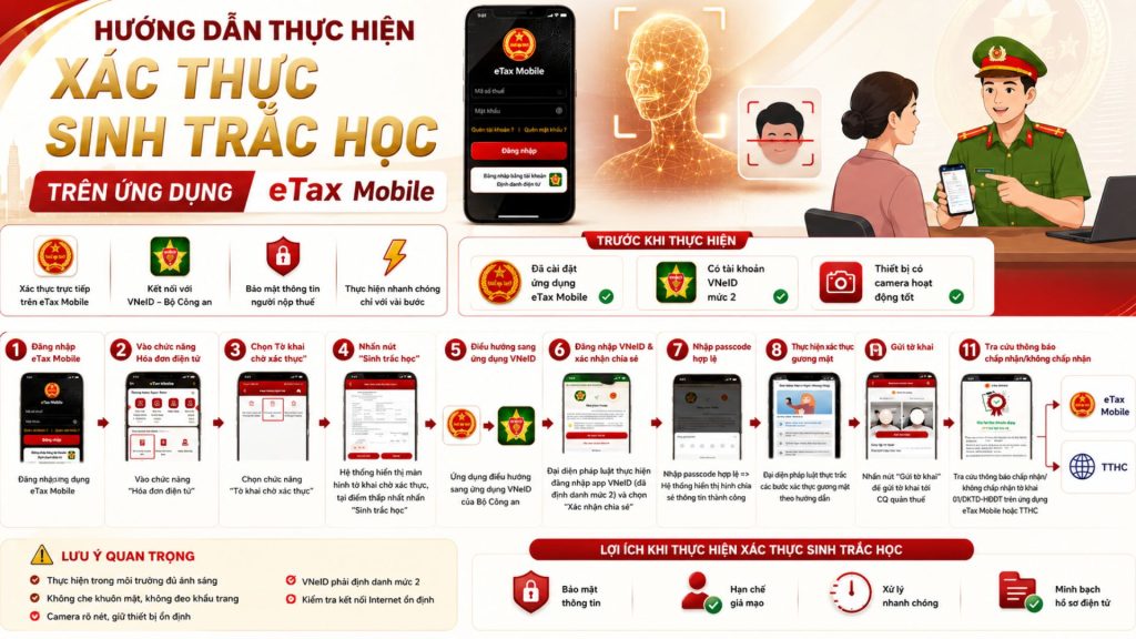 Hướng dẫn xác thực sinh trắc học trên ứng dụng eTax Mobile khi đăng ký sử dụng hóa đơn điện tử